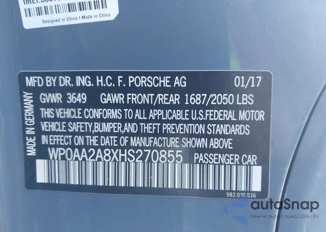 2017 Porsche 718 Cayman из США, поврежденный, VIN WP0AA2A8XHS270855